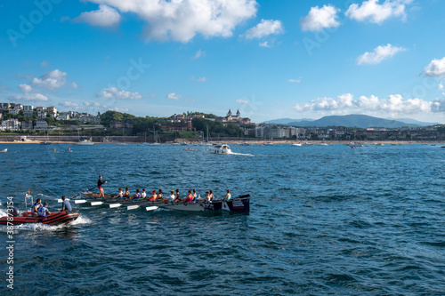 Training for traditional boat race in San Sebastian
