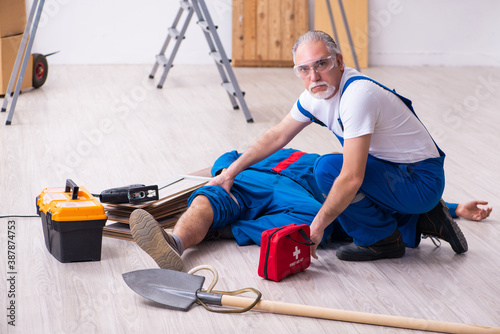 Two contractors and snake indoors