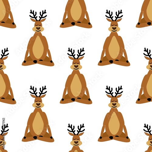 
Seamless pattern with wonderful deer on a white background. Winter forest animals in flat style. Cartoon mammals fawns in relaxation.
Stock vector illustration for design, decor, fabric