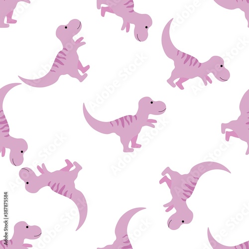 Cute pink baby dinosaur on a white background. Predators in a flat style. Cartoon animals reptiles for web pages. Stock vector illustration for decor  design  baby textiles  wallpaper  wrapping paper