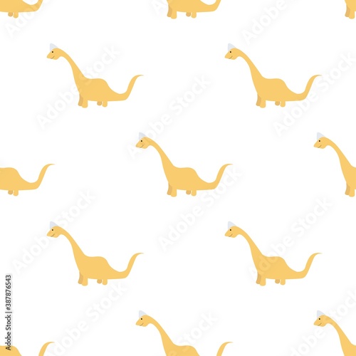 Smiling diplodocus on a white background. Beautiful predators in a flat style. Cartoon animals reptiles for web pages. Stock vector illustration for decor, design, textile baby, wallpaper © Galina Pislar
