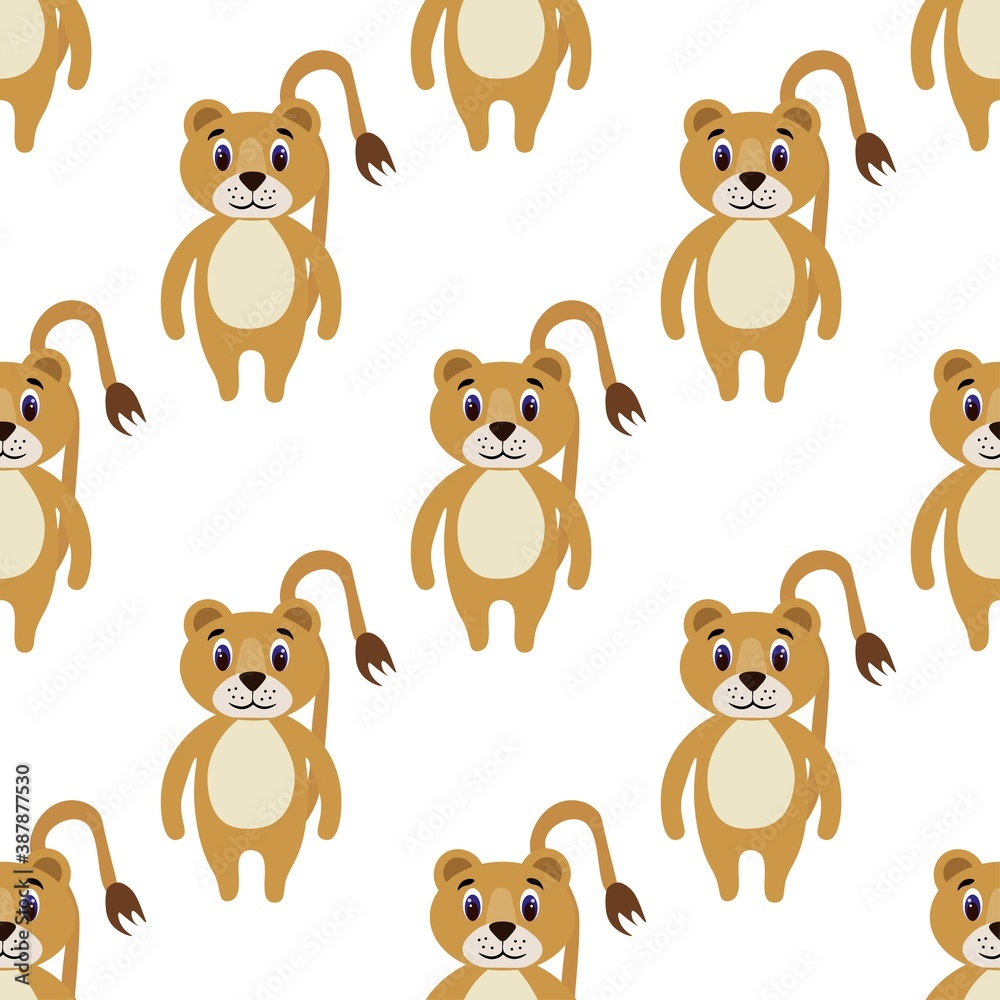 Cute lioness on a white background. Wild animals safari in flat style. Cartoon mammals for web pages.
Stock vector illustration for decor, design, baby textiles and
wallpaper