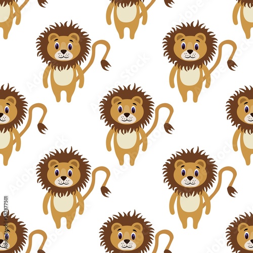 Cute lion on a white background. Wild animals safari in flat style. Cartoon mammals for web pages.
Stock vector illustration for decor, design, baby textiles and
wallpaper