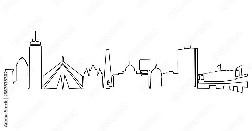 Boston skyline line drawing. Simplified drawing includes all the famous landmarks and towers. 