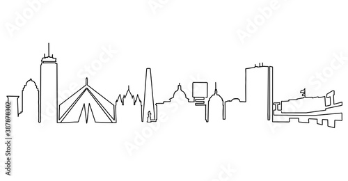 Boston skyline line drawing. Simplified drawing includes all the famous landmarks and towers. 