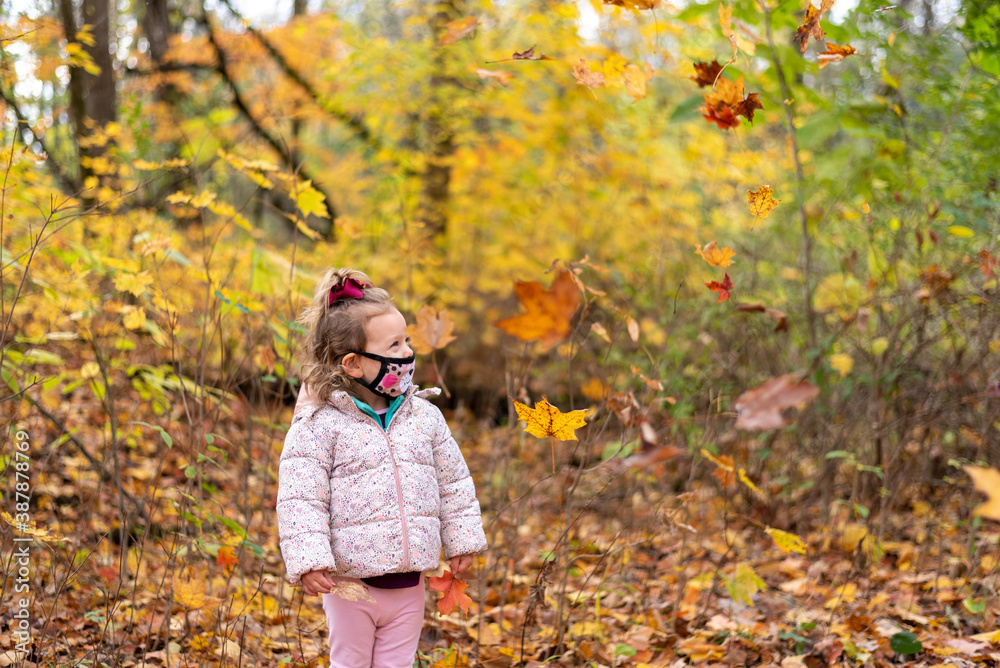 Toddler girl collecting leaves in autumn Toddler girl collecting leaves in autumn
