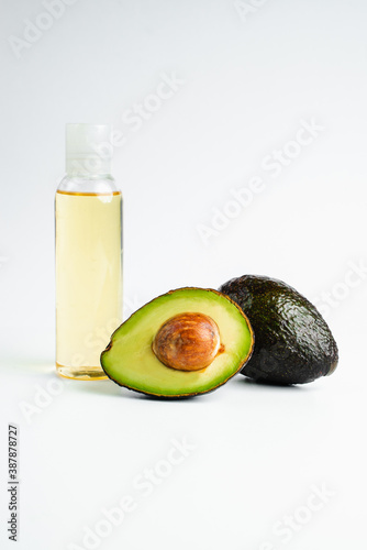 Avocado oil for skin health. Isolate on white background. 
Aromatherapy and massage oil