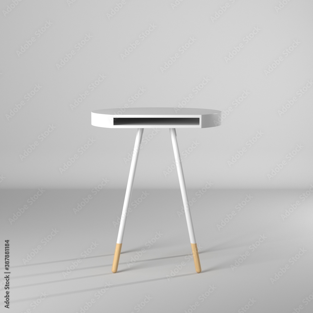 Modelo 3d de mesa redonda con patas de madera
