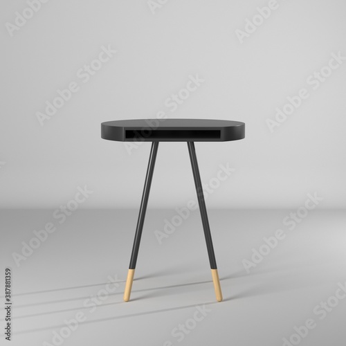 Modelo 3d de mesa redonda con patas de madera