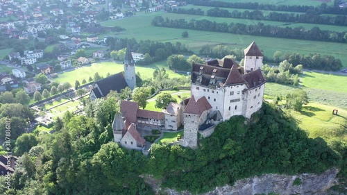 Picturesque summer landscape with Gutenberg Castle, important historic preserved castle located in town of Balzers, Principality of Liechtenstein