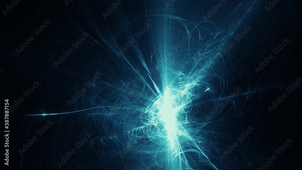 Abstract detailed laser beams. Fractals and bright glowing shapes. Rendered smoke texture.