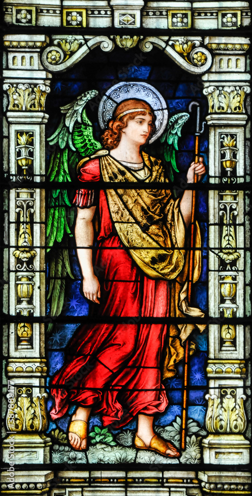 Archangel Raphael, stain glass Stock Photo | Adobe Stock