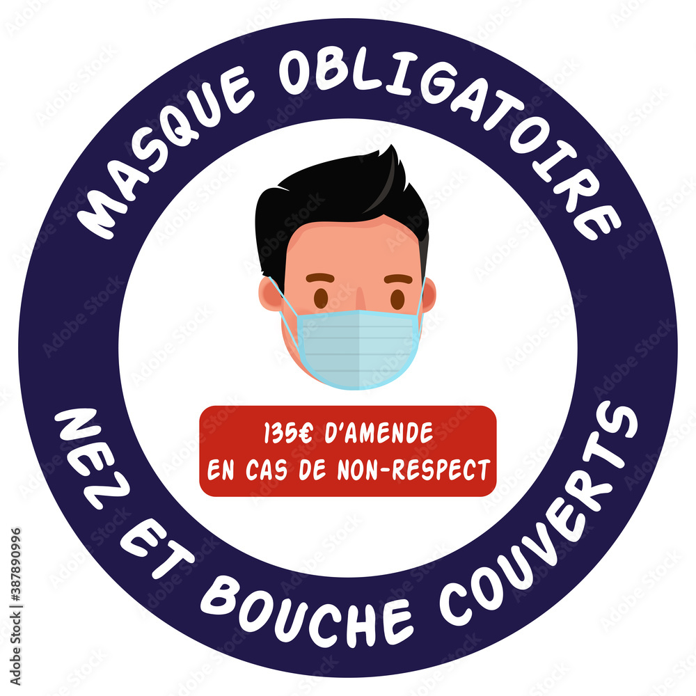Vetor de affiche sur le port du masque obligatoire dans un rond avec au ...