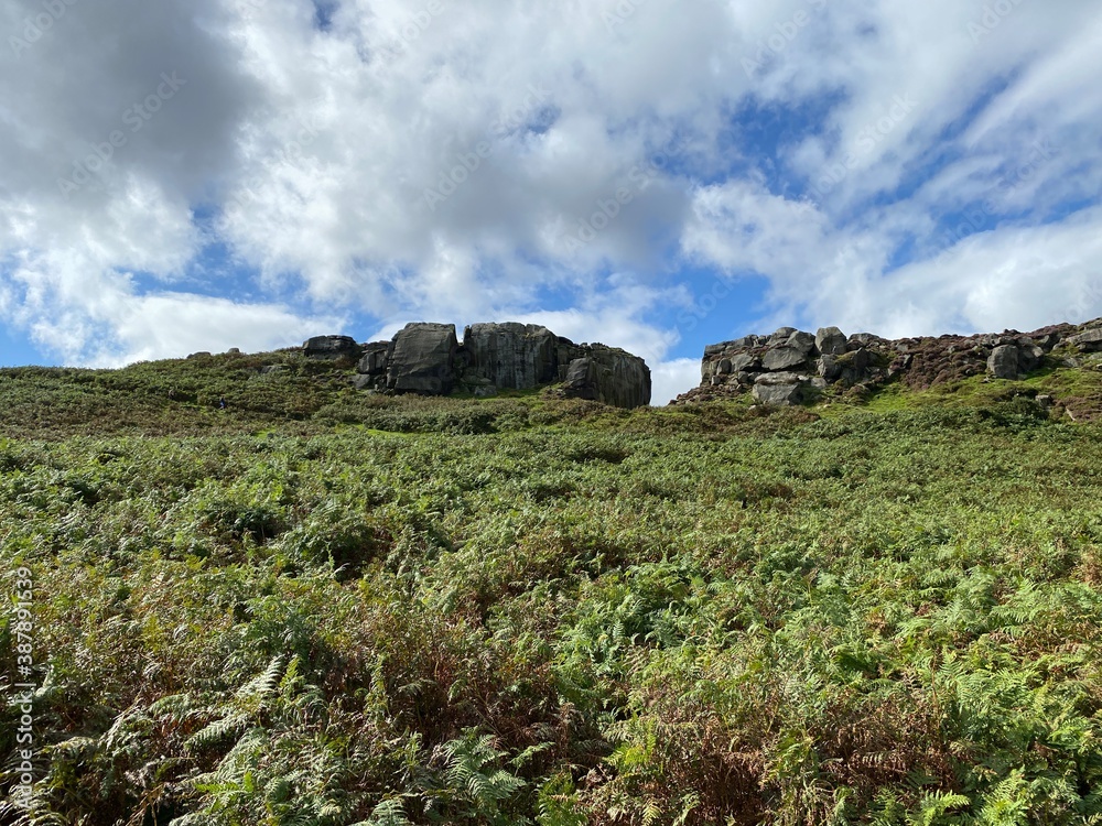 View of the, Cow and Calf rocks, on a cloudy day in, Ilkley, Yorkshire, UK
