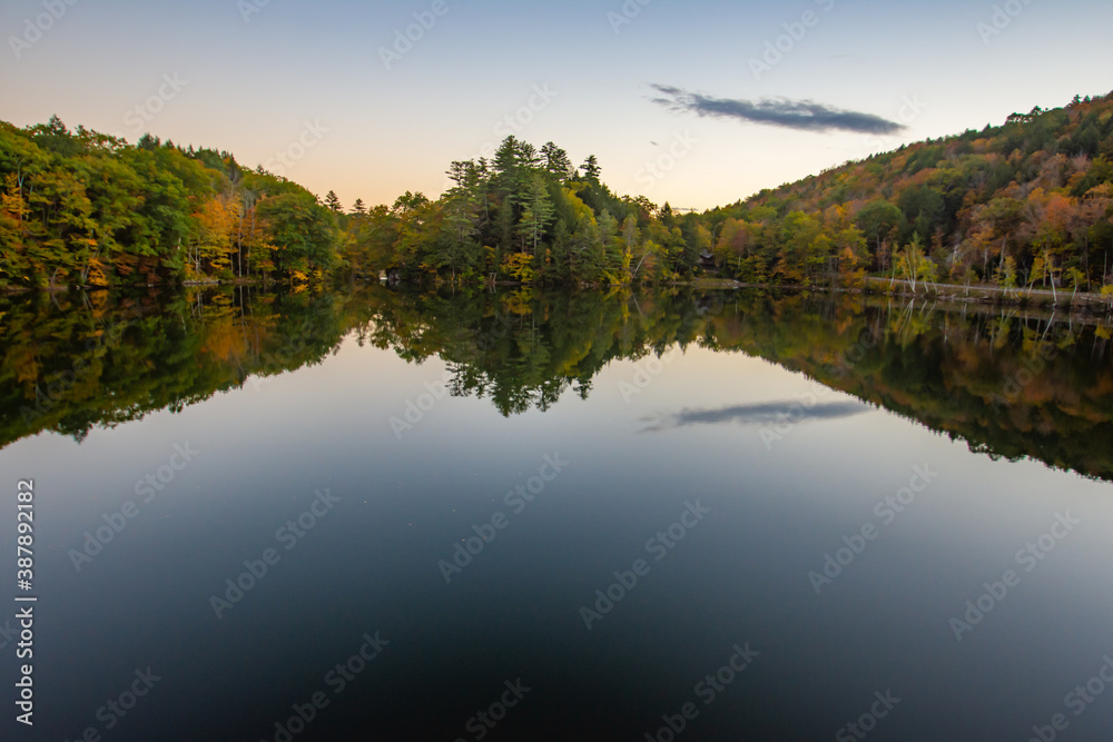 lake in autumn at sunset
