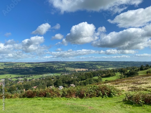 Panoramic view, from the Cow and Calf rocks, looking over Ilkley and beyond