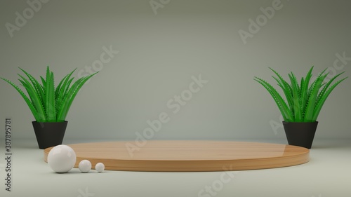 Scene illustration and planks and ornamental plants