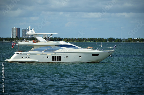 Luxury yacht on the Florida Intra-Coastal Waterway off of Miami Beach.