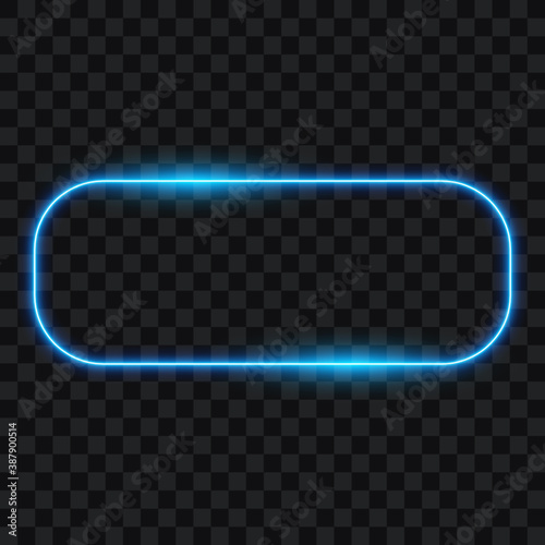 Blue neon rounded rectangle frame, sign on transparent background, vector illustration.