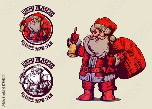 santa clause engraved style