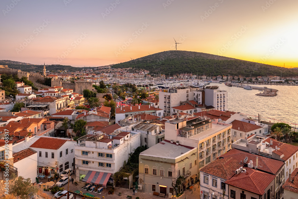 Cesme cityscape at Aegean sea coast, Turkey