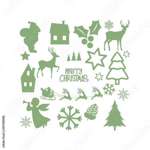 Ornate winter holidays Christmas ornaments. Set of Christmas design doodle elements. Vector illustration
