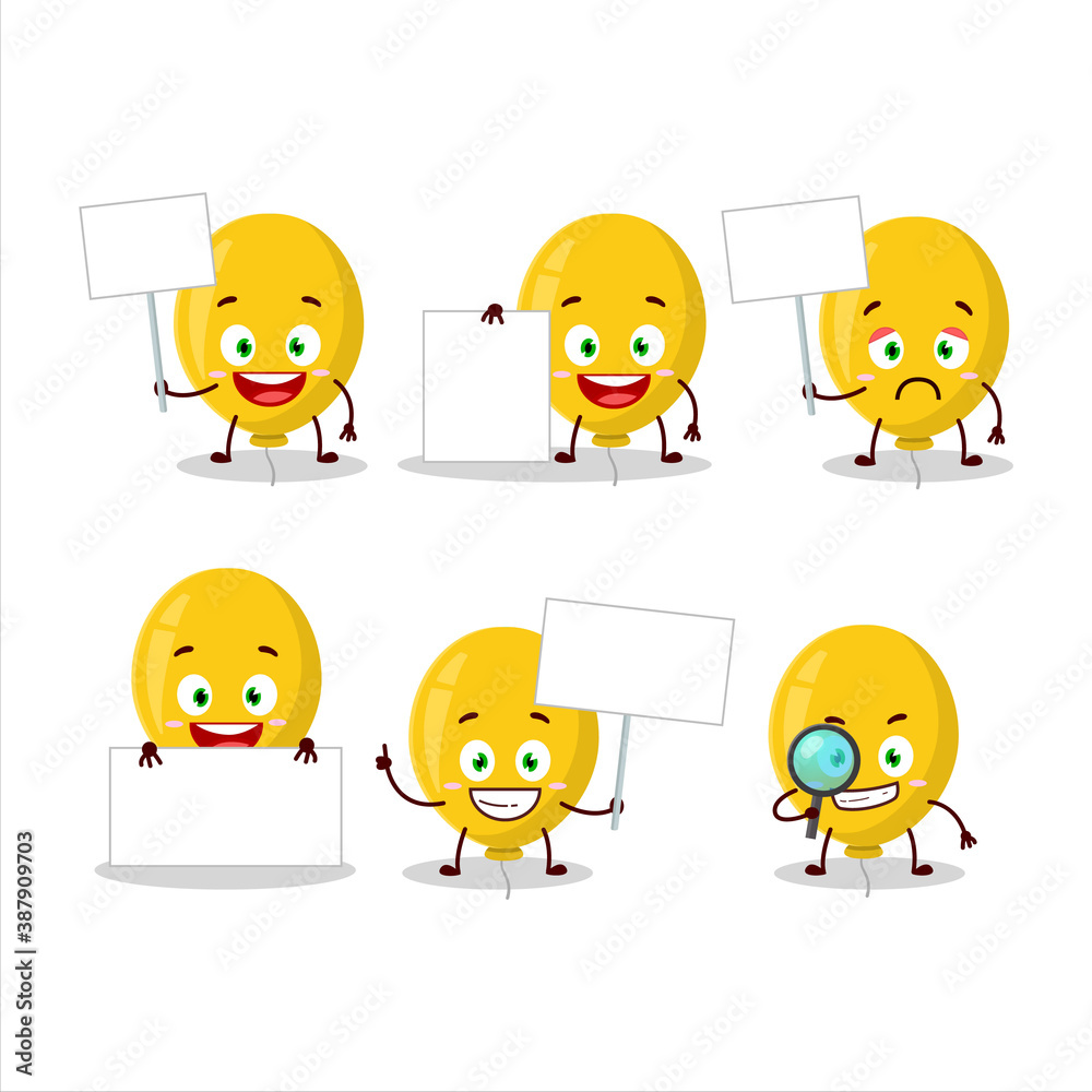Yellow balloon cartoon character bring information board Yellow balloon cartoon character bring information board