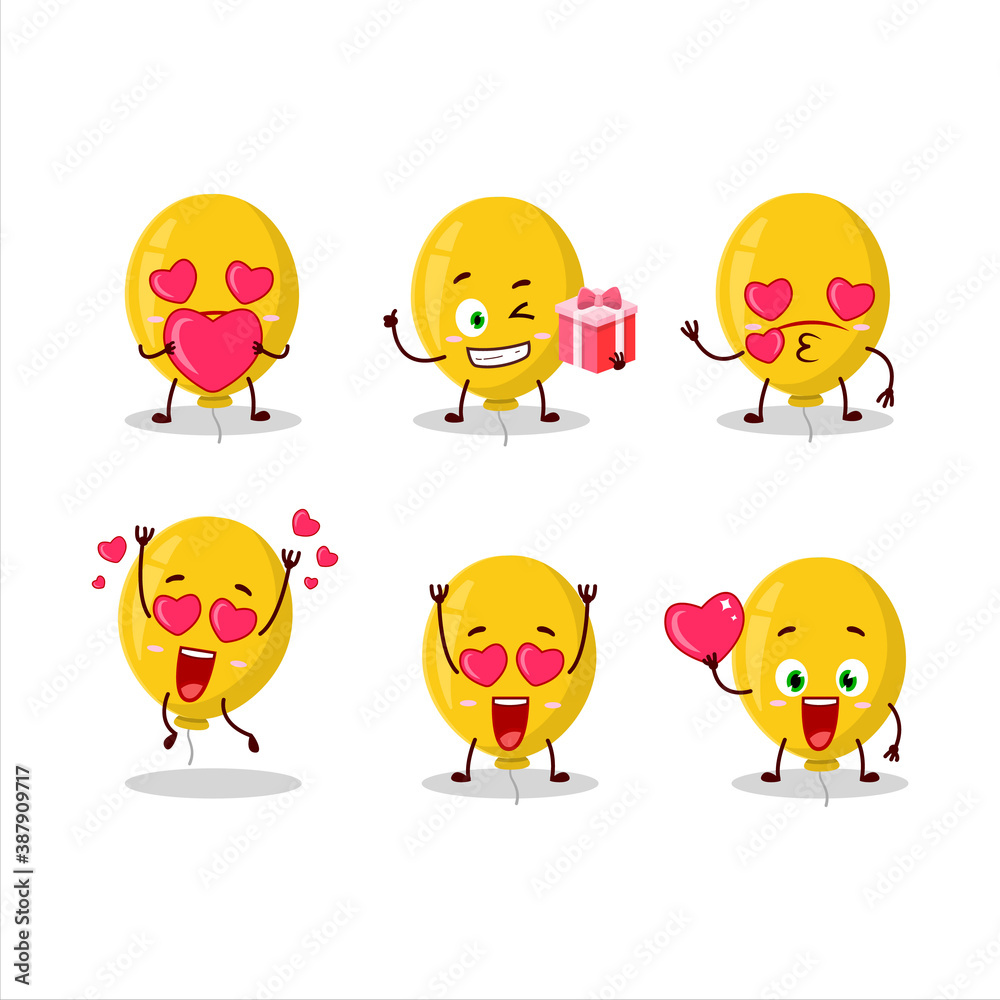 Yellow balloon cartoon character with love cute emoticon