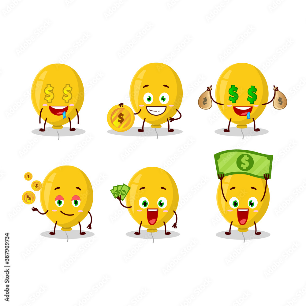 Yellow balloon cartoon character with cute emoticon bring money