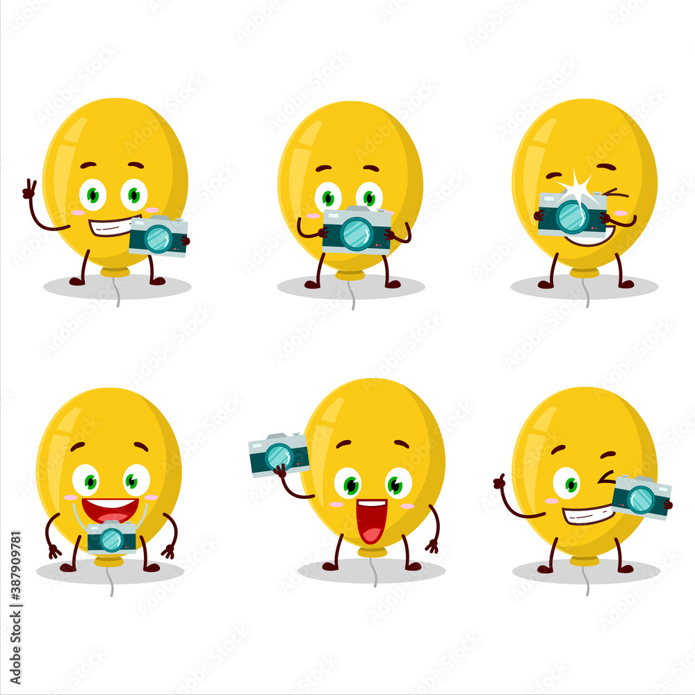Photographer profession emoticon with yellow balloon cartoon character Photographer profession emoticon with yellow balloon cartoon character