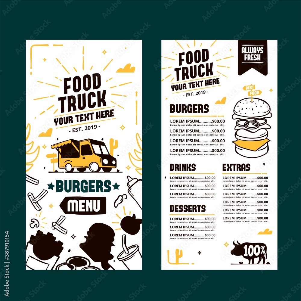Hand drawn food truck menu template - obrazy, fototapety, plakaty 