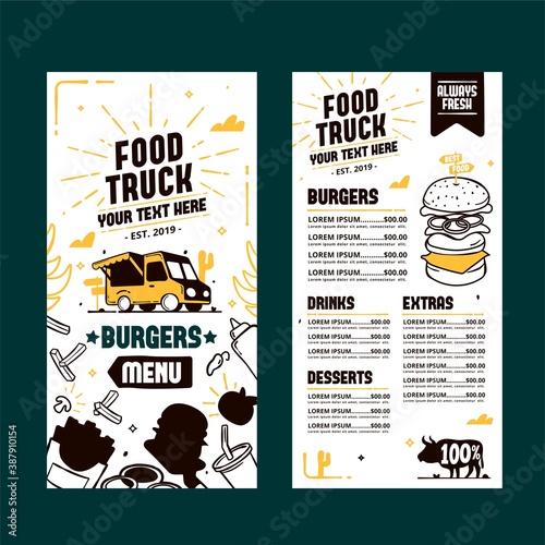 Hand drawn food truck menu template