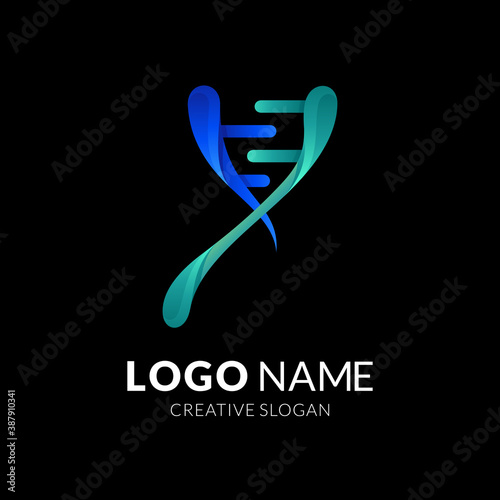 letter Y dna logo, letter Y and dna, combination logo with 3d green and blue color style