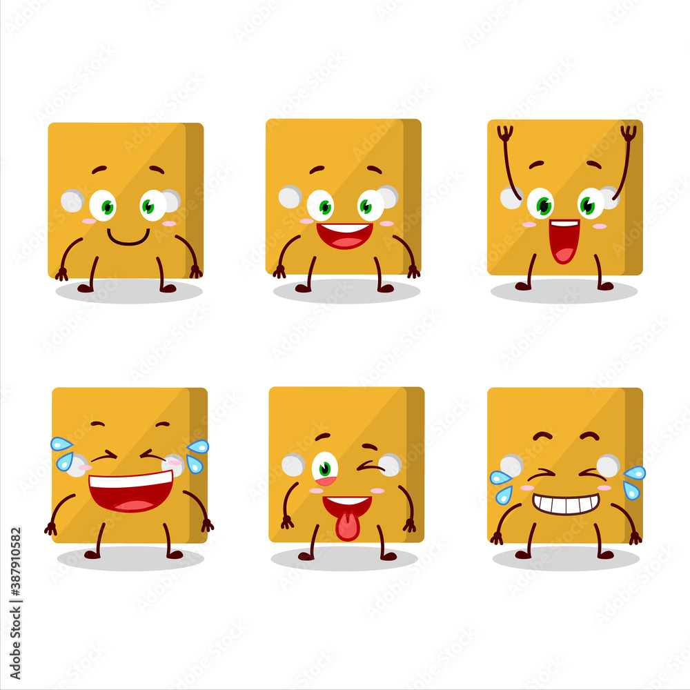 Cartoon character of yellow dice with smile expression Cartoon character of yellow dice with smile expression