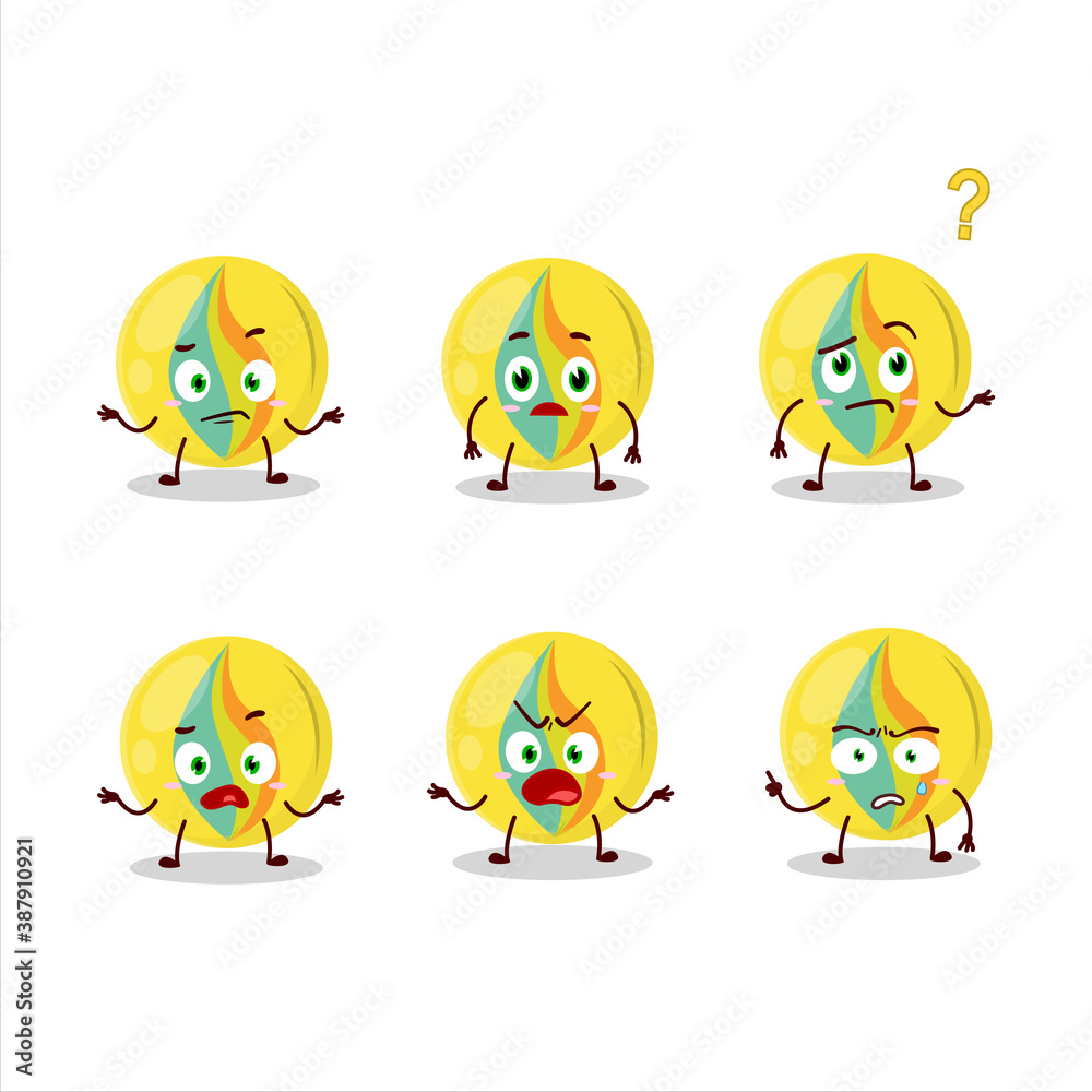 Cartoon character of yellow marbles with what expression Cartoon character of yellow marbles with what expression