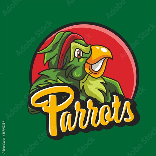 parrot logo mascot character over red circle for sports