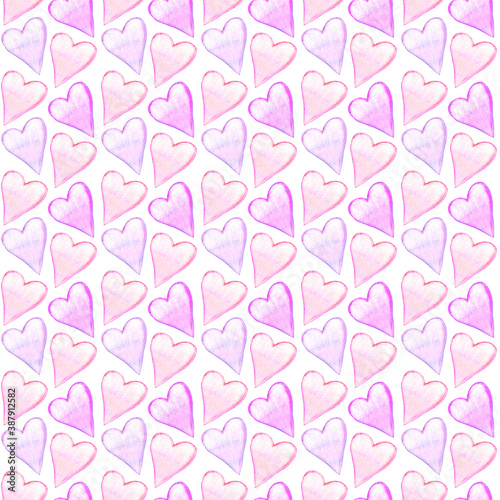 Seamless pattern with watercolor hearts. Romantic love hand drawn backgrounds texture. For greeting cards, wrapping paper, wedding, birthday, fabric, textile, Valentines Day, mothers Day, easter © Iuliia