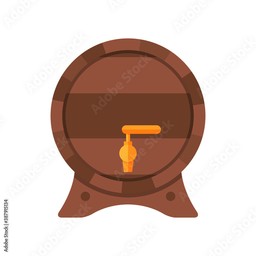 Horizontal wooden barrel isolated on white background. Barrel for storage of alcoholic beverages. Front view. Element for your design works. Flat style vector illustration.