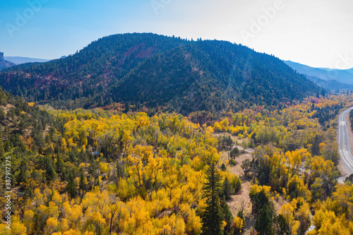 Aerial sunny view of beautiful fall color around Brian Head area