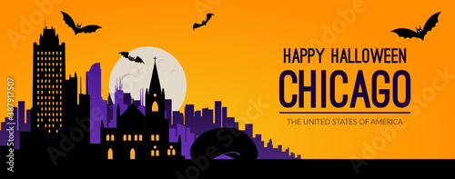 Chicago, USA. Halloween holiday background.