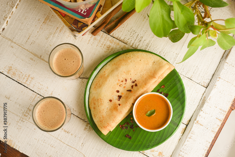 Foto Stock Dosa , Dosai, ghee roast, tomato coconut chutney sambar