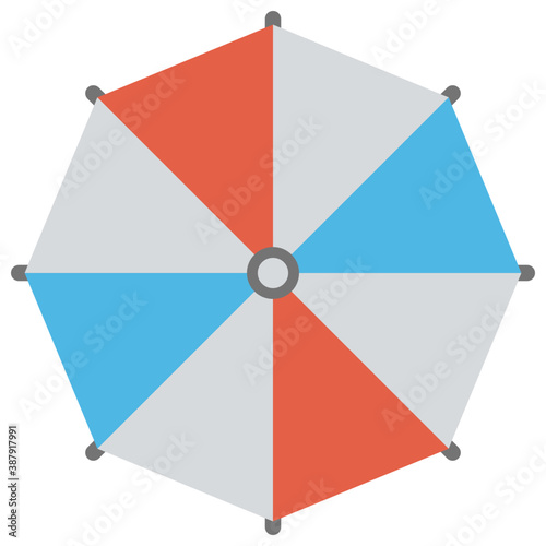 
An icon of colorful opened umbrella representing the sunshade beach prop
