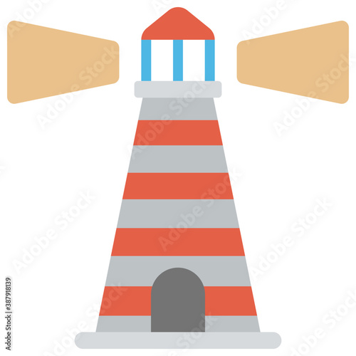 
An icon showing light house with tower emitting light to direct marines. 
