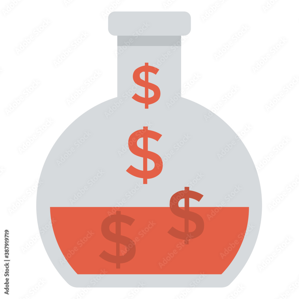 A lab research flask with dollar inside symbolising economic research, flat vector icon
A lab research flask with dollar inside symbolising economic research, flat vector icon
