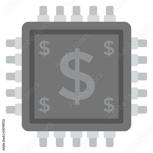 
Dollar sign on a processor chip presenting digital currency concept

