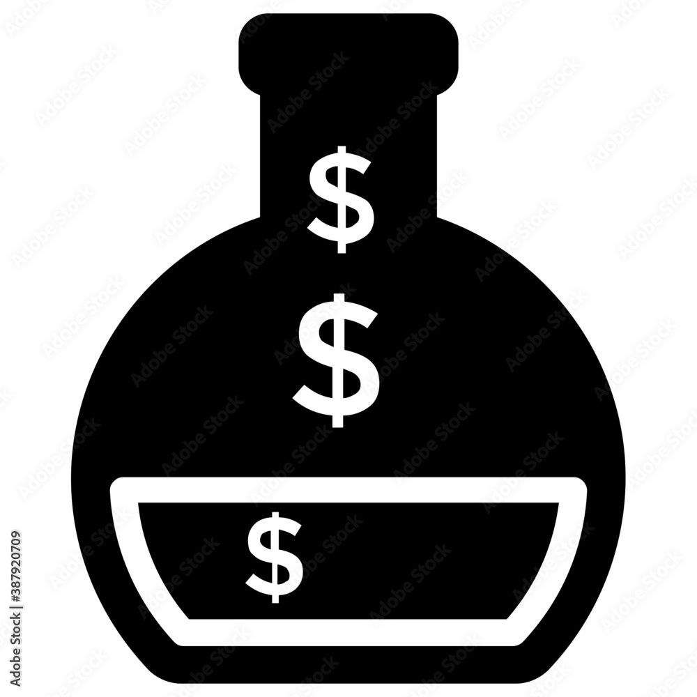 A lab research flask with dollar inside symbolising economic research, flat vector icon
A lab research flask with dollar inside symbolising economic research, flat vector icon