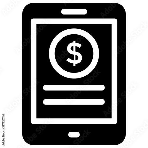 
Dollar sign on mobile screen, online payments through mobile banking app concept

