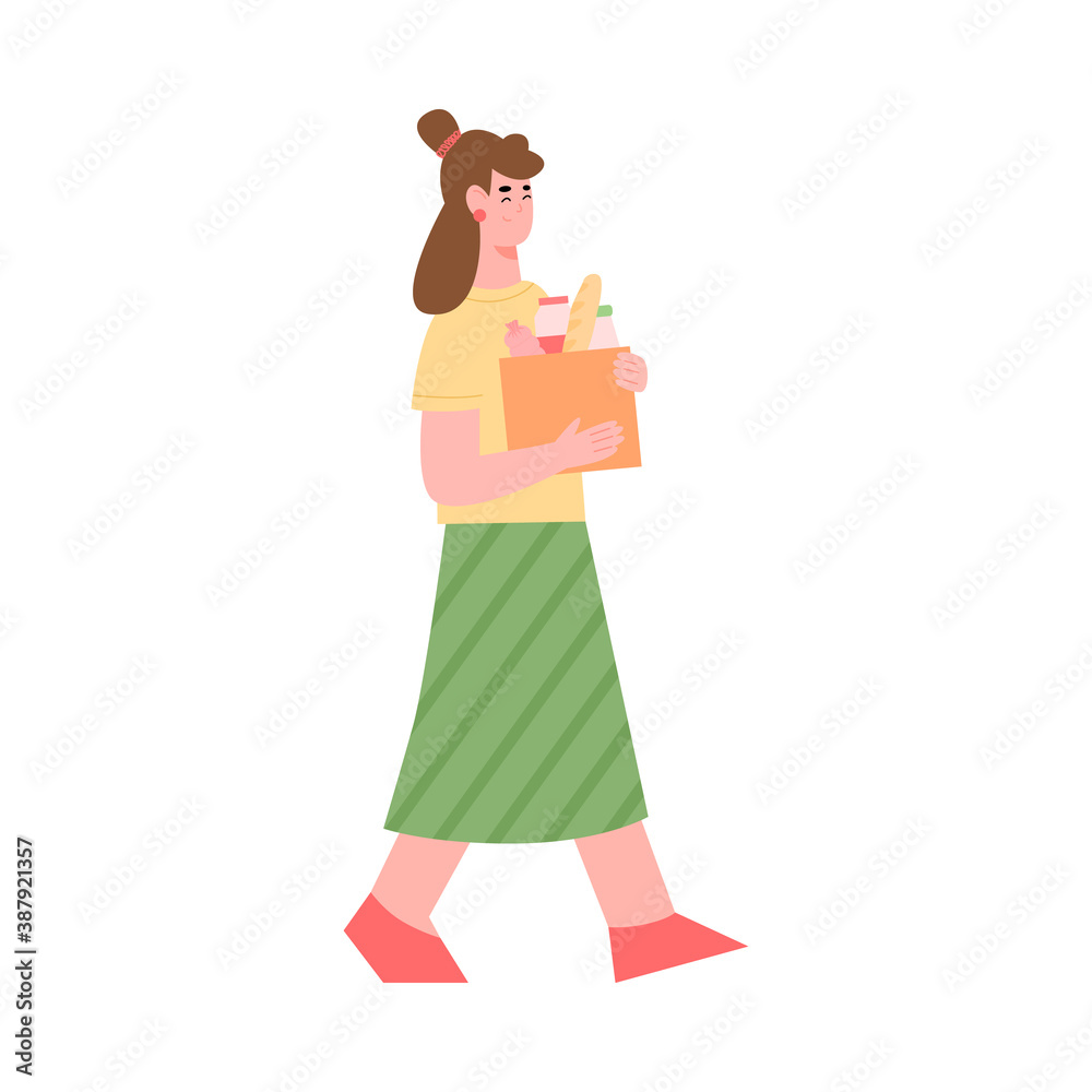 custom made wallpaper toronto digitalWoman carrying a huge box of food, cartoon flat vector illustration isolated on white background. Charity and food donation or volunteer assistance and social work.
