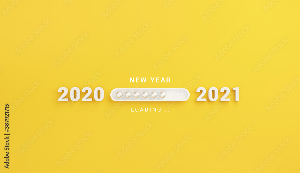 Obraz premium Loading new year 2020 to 2021 with progress bar. 3d render.