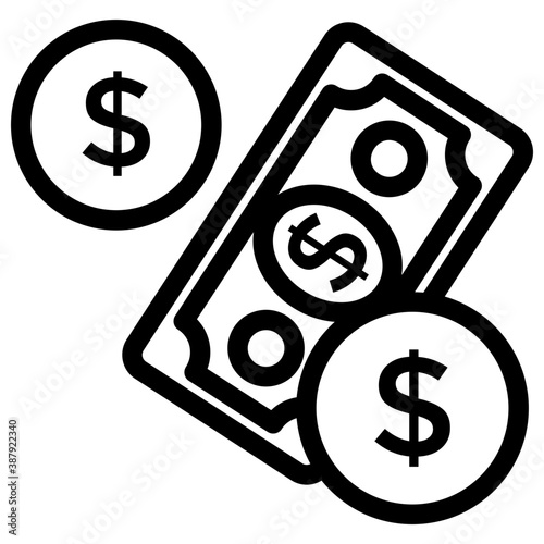 
Dollar coins with paper money, currency flat icon design 
